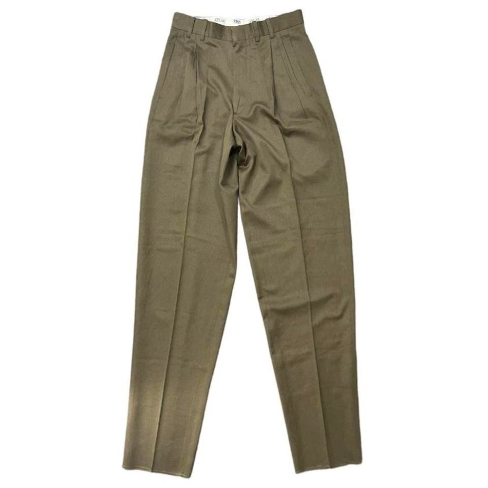 Vintage 80s Pleated Khaki Brown Trouser Dress Casual Retro Cotton Pants 28x36"